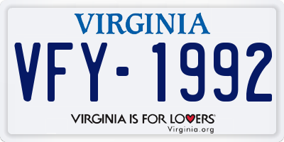 VA license plate VFY1992