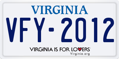 VA license plate VFY2012