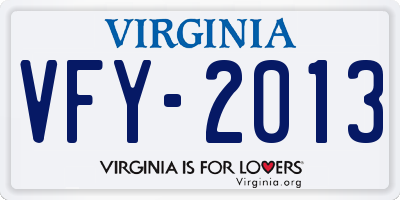 VA license plate VFY2013