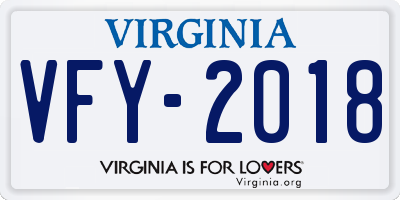 VA license plate VFY2018