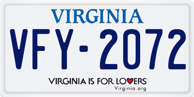 VA license plate VFY2072