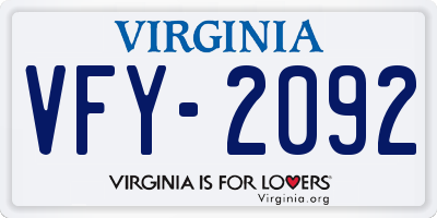 VA license plate VFY2092