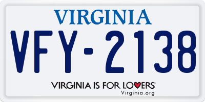 VA license plate VFY2138