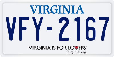 VA license plate VFY2167