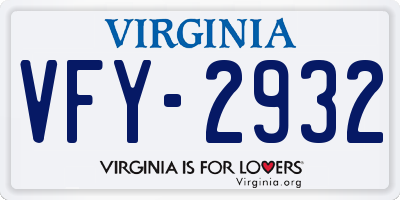 VA license plate VFY2932