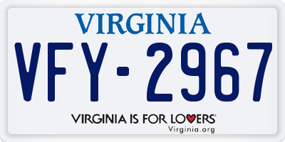 VA license plate VFY2967