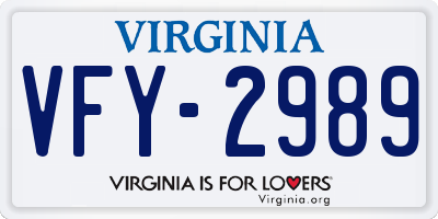 VA license plate VFY2989