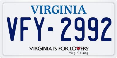VA license plate VFY2992