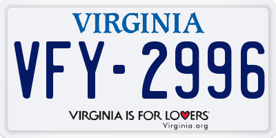 VA license plate VFY2996