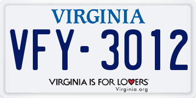 VA license plate VFY3012