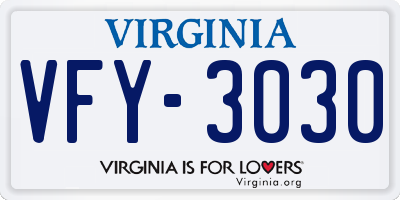 VA license plate VFY3030