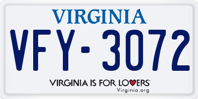 VA license plate VFY3072