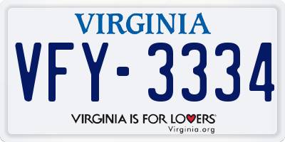 VA license plate VFY3334