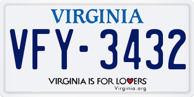 VA license plate VFY3432