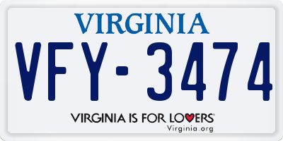 VA license plate VFY3474