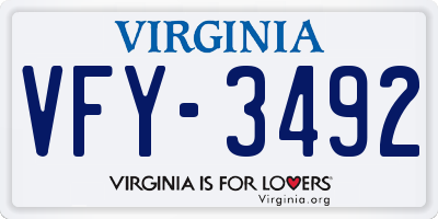 VA license plate VFY3492