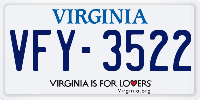 VA license plate VFY3522