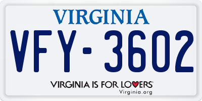VA license plate VFY3602