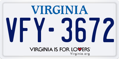 VA license plate VFY3672