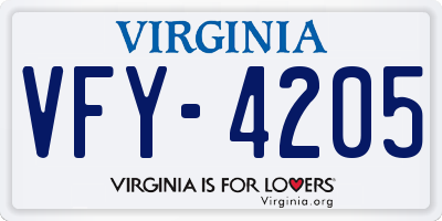 VA license plate VFY4205