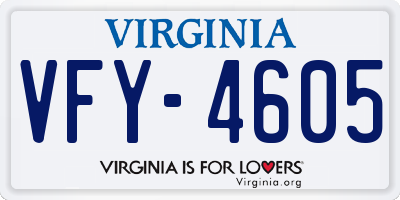 VA license plate VFY4605