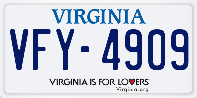 VA license plate VFY4909