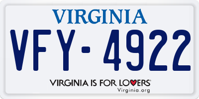 VA license plate VFY4922