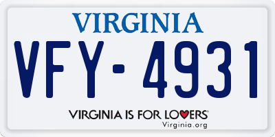 VA license plate VFY4931