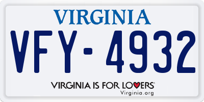 VA license plate VFY4932