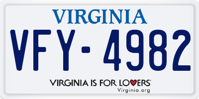 VA license plate VFY4982