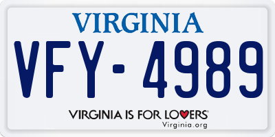 VA license plate VFY4989
