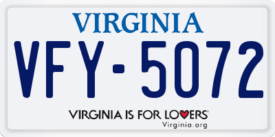 VA license plate VFY5072