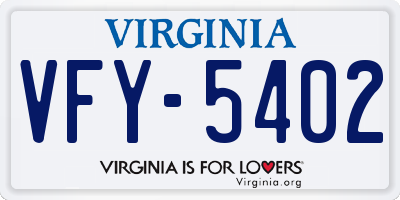 VA license plate VFY5402