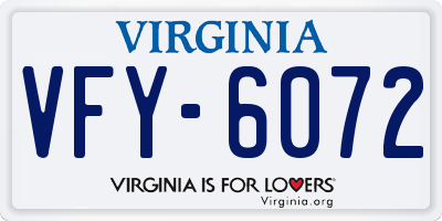 VA license plate VFY6072