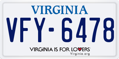 VA license plate VFY6478