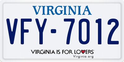 VA license plate VFY7012