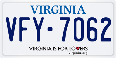 VA license plate VFY7062