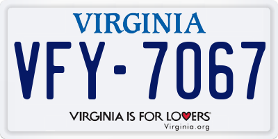VA license plate VFY7067