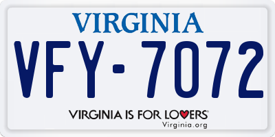 VA license plate VFY7072