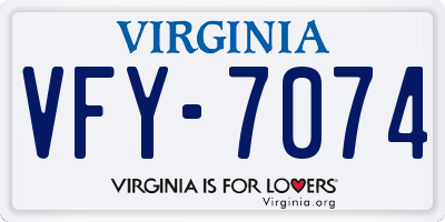 VA license plate VFY7074