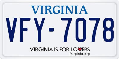VA license plate VFY7078