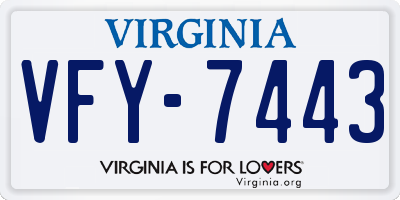 VA license plate VFY7443