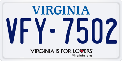 VA license plate VFY7502