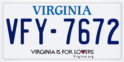 VA license plate VFY7672