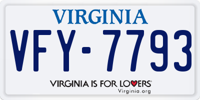 VA license plate VFY7793