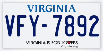 VA license plate VFY7892
