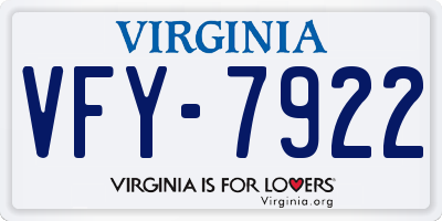 VA license plate VFY7922