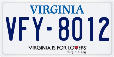 VA license plate VFY8012