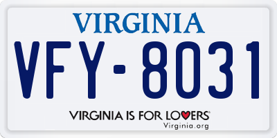 VA license plate VFY8031