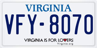 VA license plate VFY8070